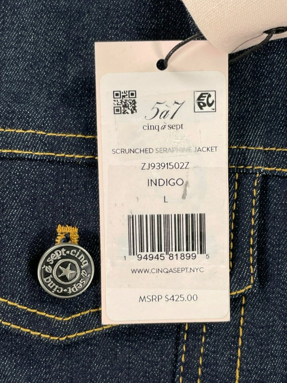 Cinq À Sept Seraphine Scrunched Seraphine Denim Jacket Indigo MSRP $395 Sz L NEW - Picture 7 of 12